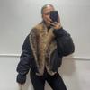 Street Faux Fur Patchwork Cropped Coats Women Loose Lapel Full Sleeve Pockets Warm Jackets Winter Lady Outwear