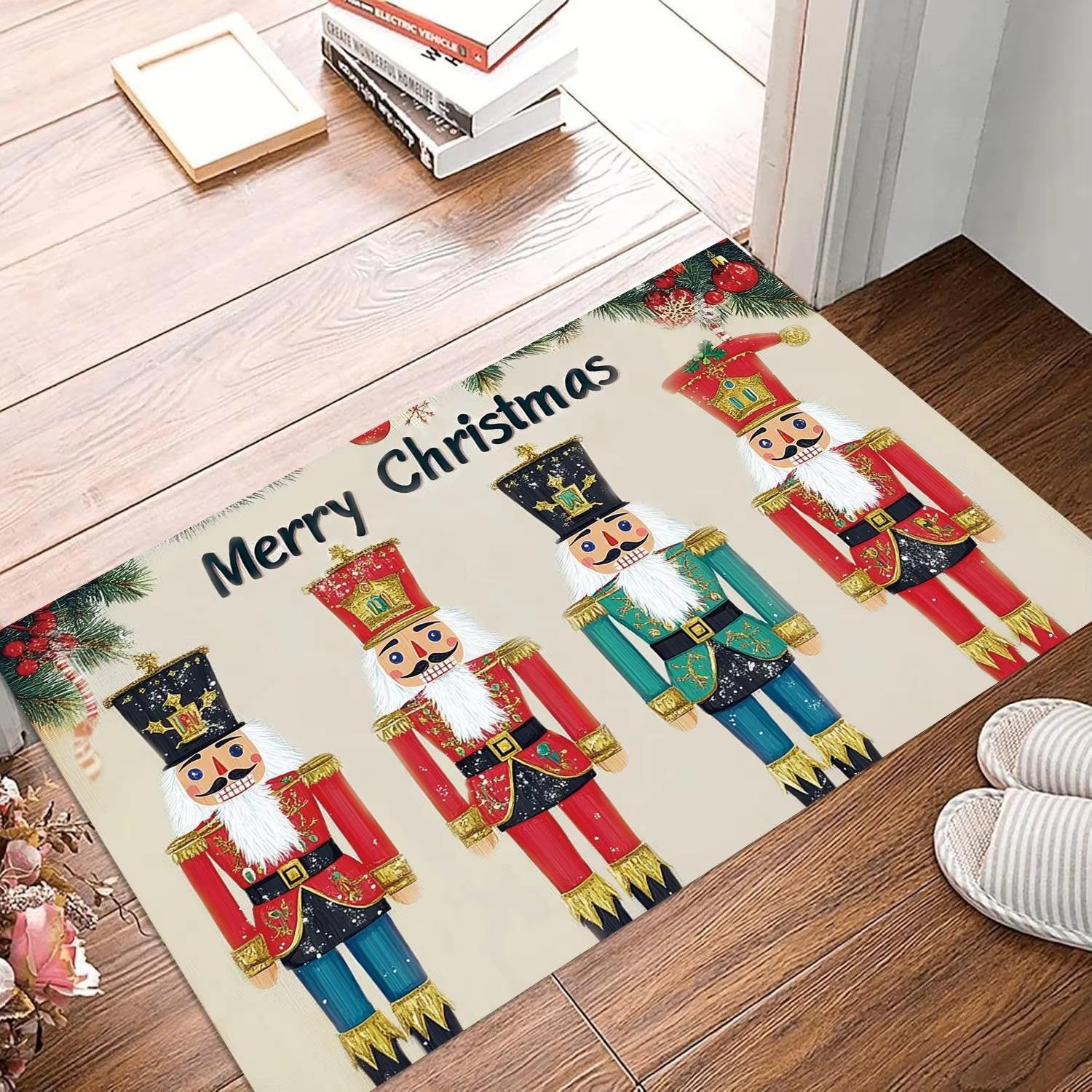 Рождественский коврик-щелкунчик Нескользящий Удобный коврик для прихожей Входной коврик для спальни Прикроватный коврик Домашний декор 40X60CM(1.3X2FT