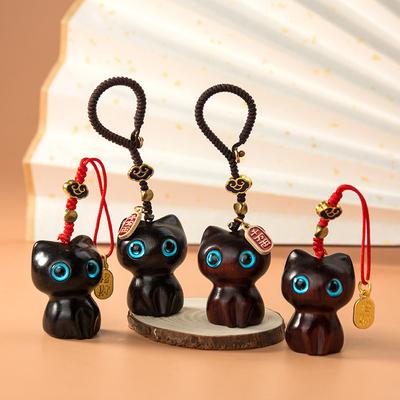 Wooden Cat Keychain Cat Keychain Cute Mobile Phone Chain Wooden Pendant