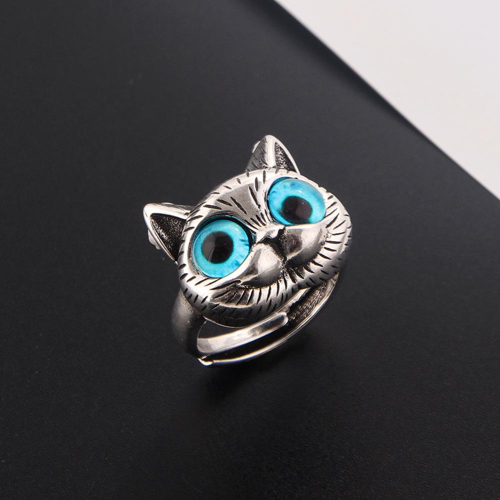 3D Blue-Eyed Fat Cat Couple Rings: Cute Electroplated Alloy Rings for Men and Women.