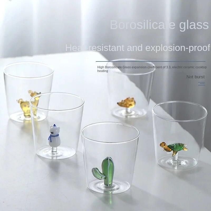 

300 мл Чашка для кави з рельєфною твариною Мила чашка для зеленого чаю Флейта для шампанського Келих для вина Молоко Питна вода Високоякісне боросилікатне скло Домашнє 300ml оленевий