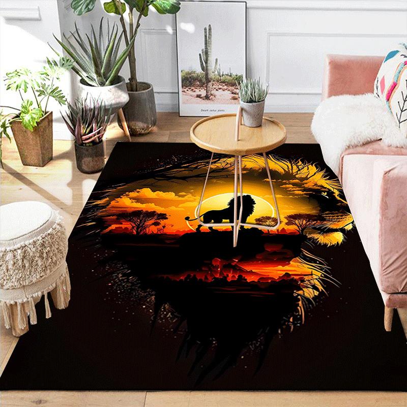 1pc Lonely lion Design Area Rug - Soft, Anti-Slip, and Durable Gaming Room Decor for Bedroom