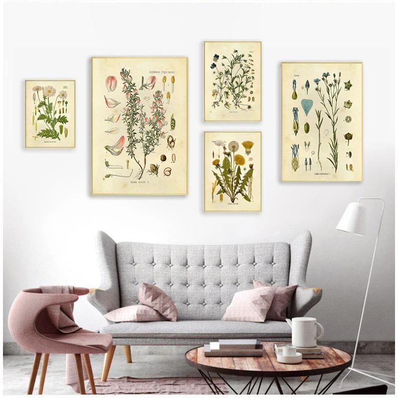 Vintage Wild Plant Poster Botanical Flower Study Living Room Hanging Painting Peony Picture Aesthetic Room Decor Canvas Paintng