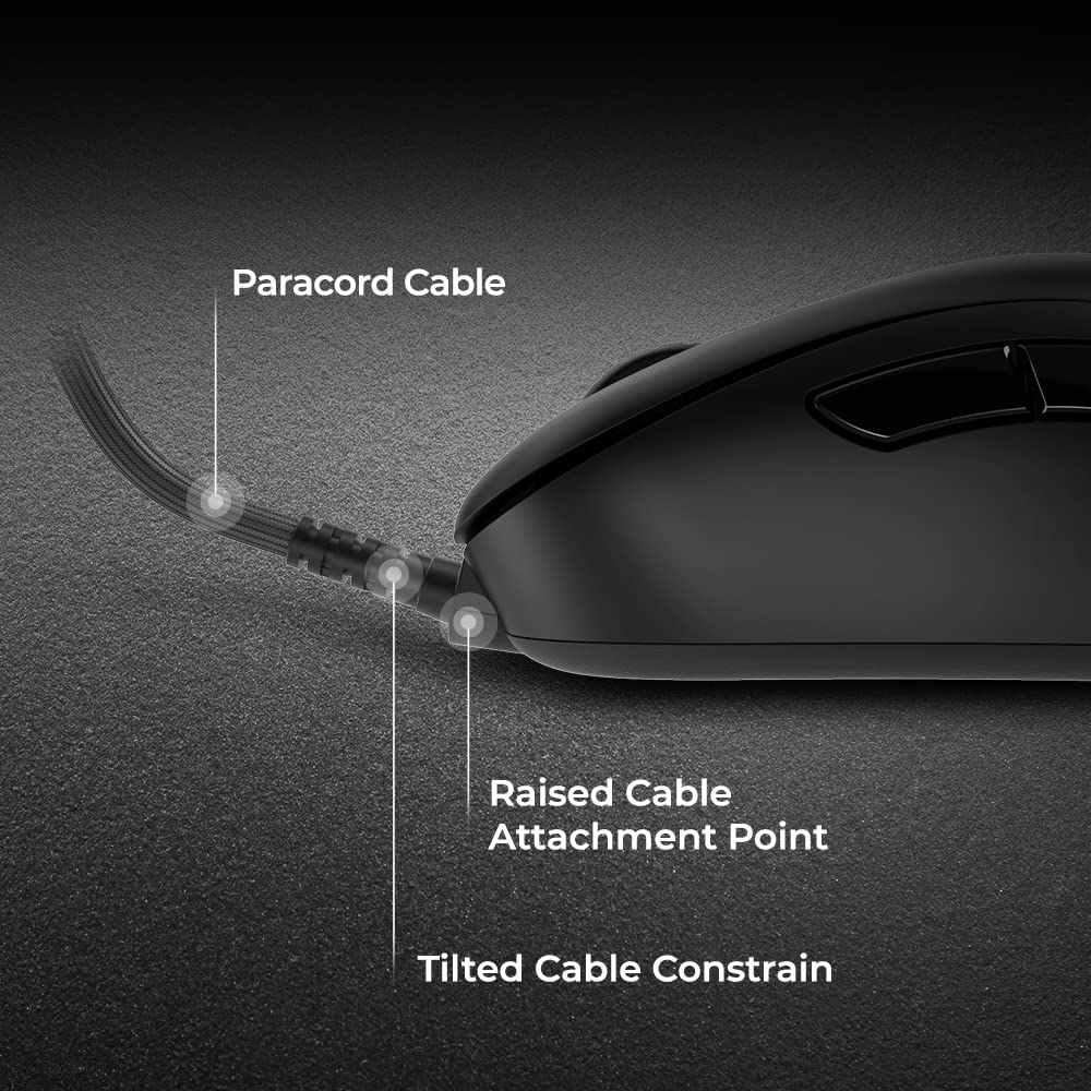 BenQ Zowie Ergonomic Gaming Mouse Professional Esports Performance Lightweight Driver Paracord Cable 24 Step Scroll Wheel Matte Black Medium Size
