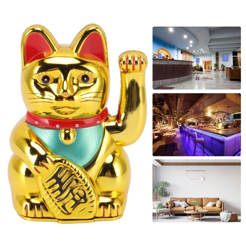 Plastic Maneki Neko Tabletop Ornament Gold Swing Arm Feng Shui Cat  Hotel Cafe Desktop Statue
