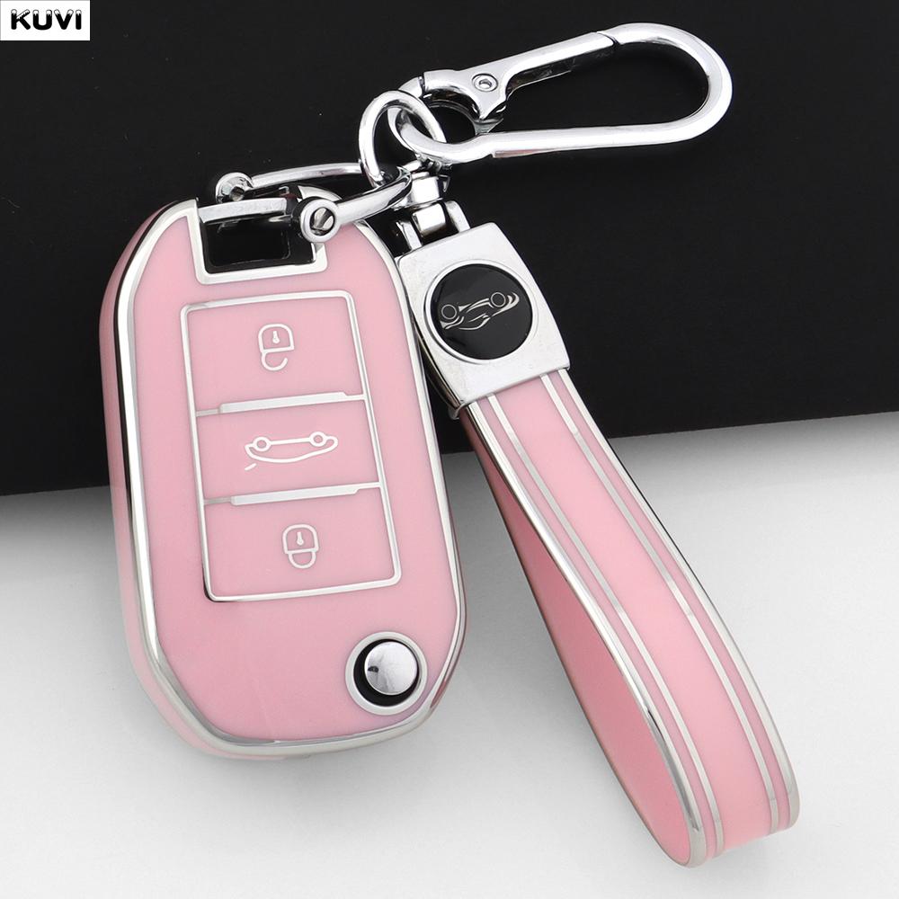 Pink TPU Style Car Folding Key Case Cover Shell For Peugeot 208 3008 308 508 408 2008 307 4008 For Citroen C4 C3 C6 CACTUS C8