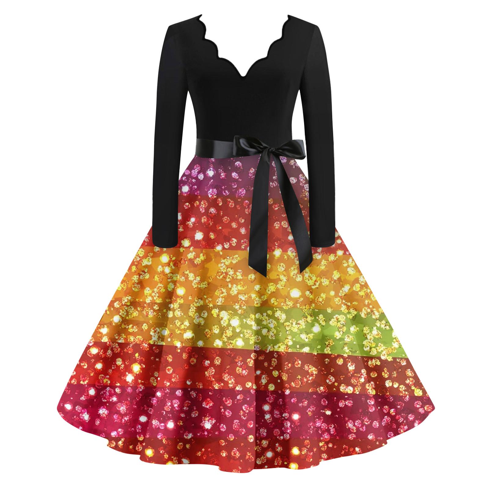 

Женское повседневное модное платье с V-образным вырезом и длинным рукавом с принтом в винтажном стиле XL