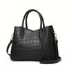 Fasjonabel damehåndveske med stor kapasitet, design med skjøting av krokodillemønster, svart allsidig mammaveske