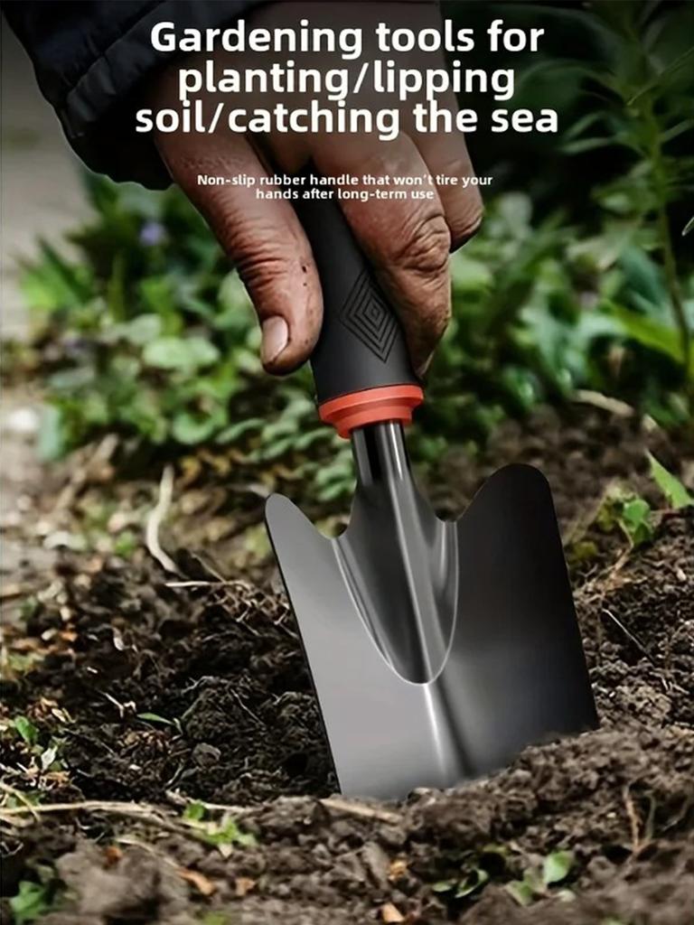 Metal Garden Trowel with Ergonomic Black Handle and Orange Trim - Perfect Tool for Planting Flowers and Vegetables