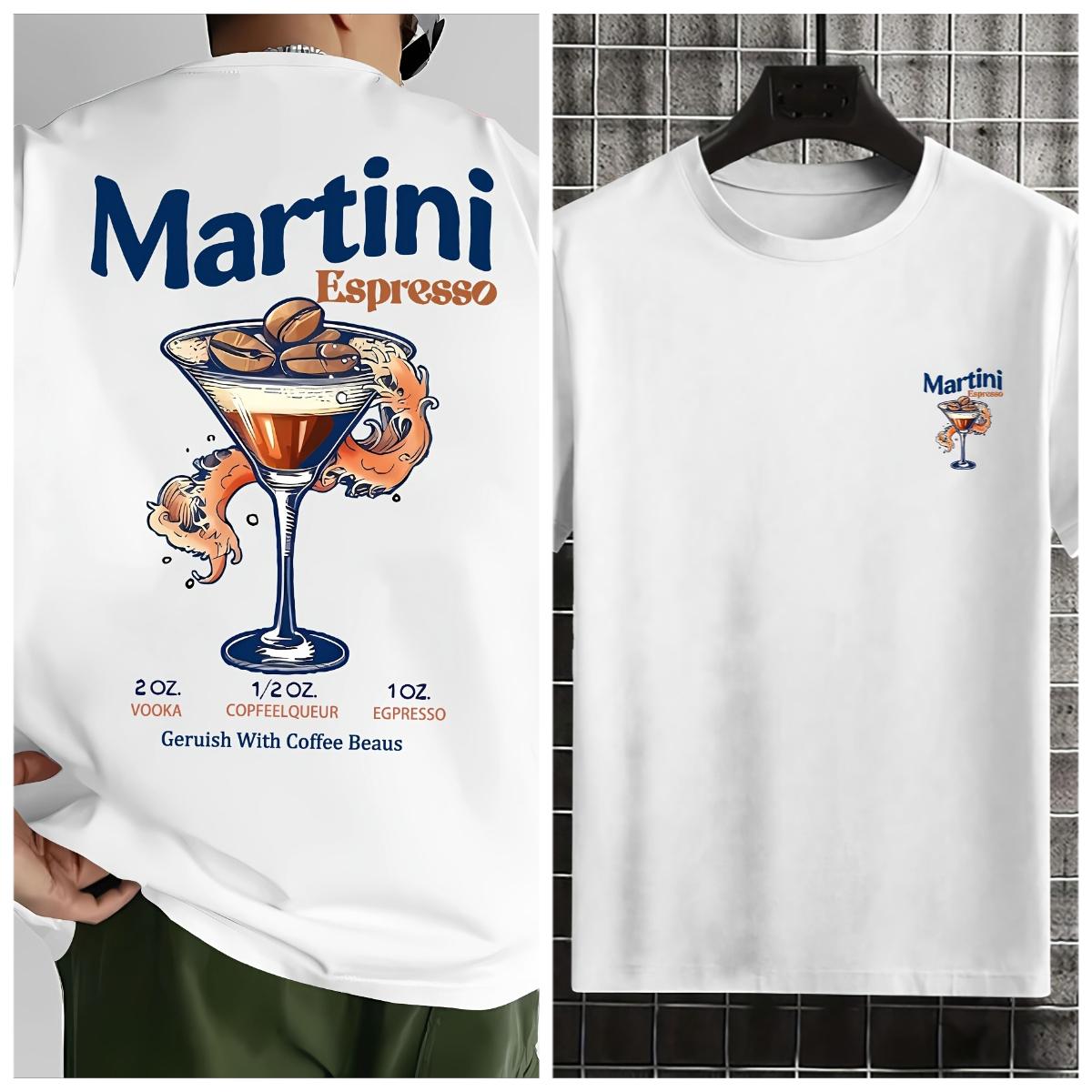 SpringSummer New Mens Cotton Martini Cocktail Pattern Printed Tshirt Street Casual Fashion Short Sleeve Round Neck Tshirt M