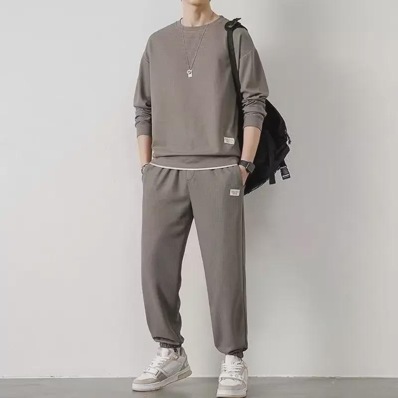 Men's Two-Piece Waffle Sweatshirt and Sweatpants Set - Available In Various Colors