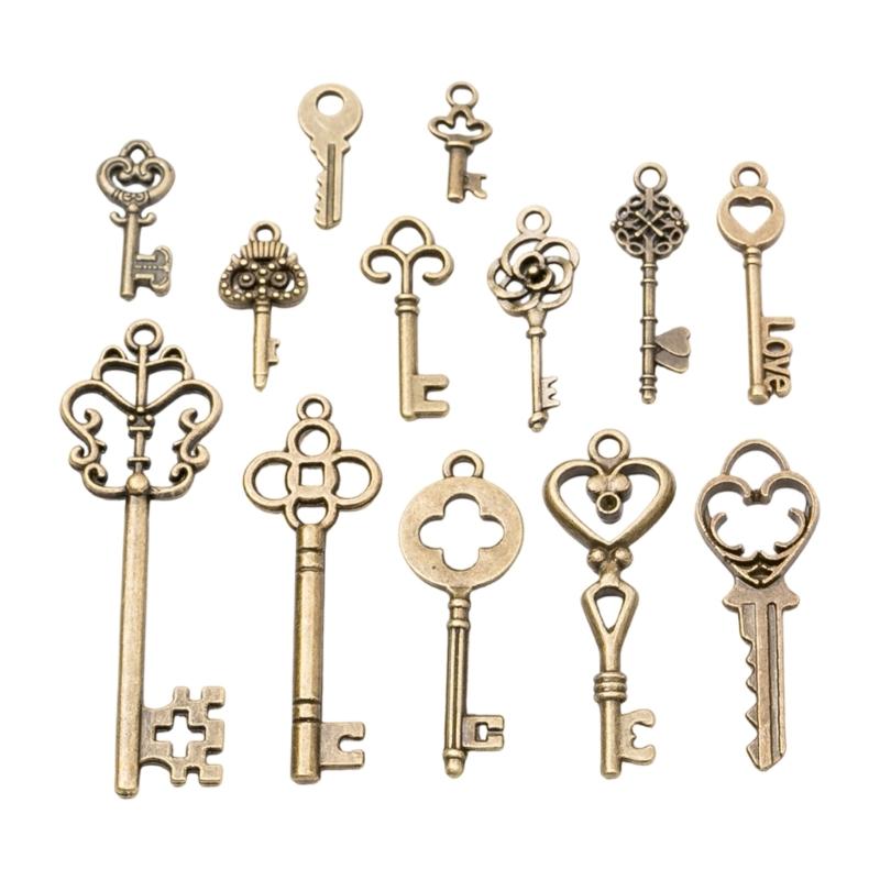 

13 Pieces Assorted Retro Keychain Pendants Mixed Vintages Metal Charms for Daily Use Decorative Items Gift Accessories