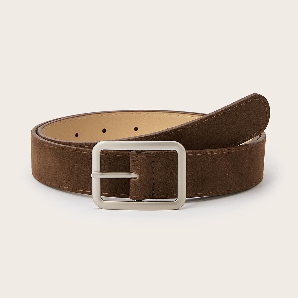 Simple Solid Color Silver Square Buckle Decorative Suede Women Casual Belt For Fashion Women