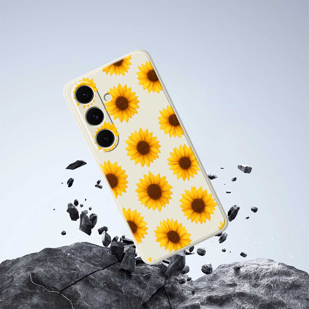 Für Samsung Galaxy S24 FE Hülle Sonnenblumen Musterdruck Gerade Kante TPU Handy Rückabdeckung