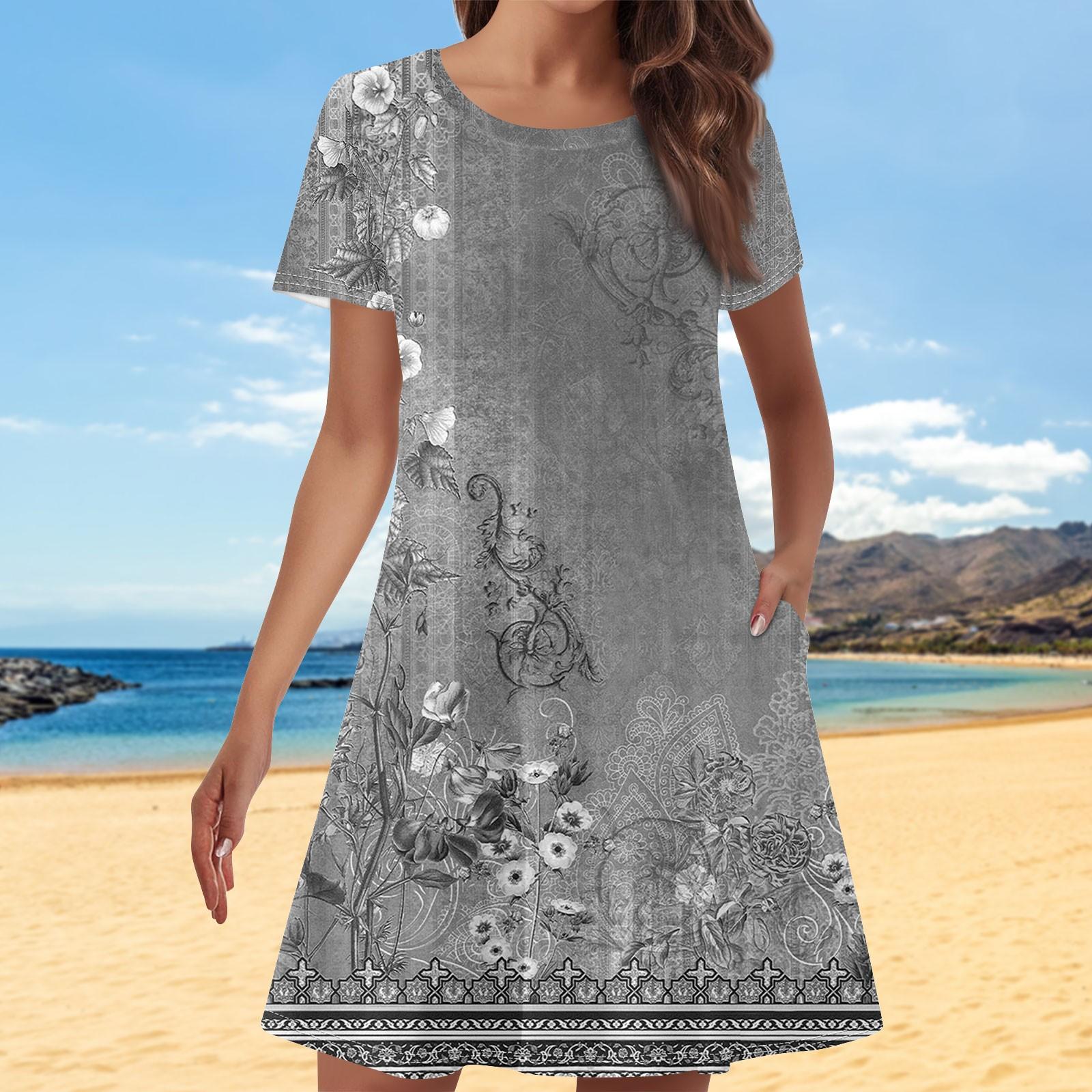 

Жіночі повсякденні сукні з принтом. Літні сукні з короткими рукавами та круглим вирізом XXL