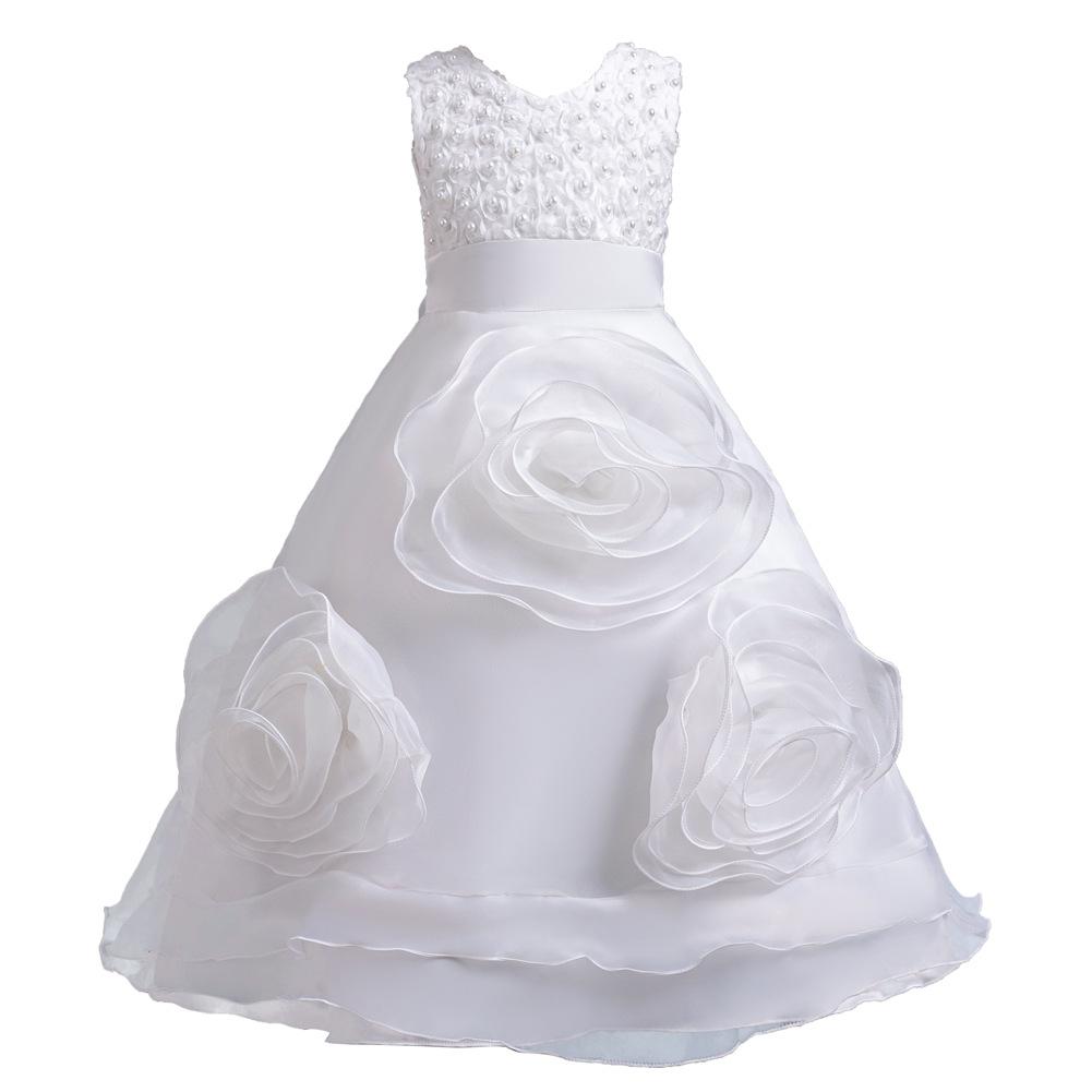 Girls' Long Dresses Big Flower Small Pearl Princess Dresses Walking Host Party Dresses Skirts 8623  Little Girl's Favourite Dress Dresses