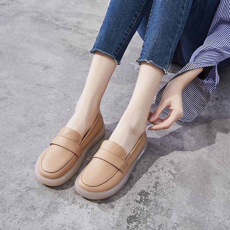 Soft-soled Single Shoes Women's Mori Women's Versatile Leather Little White Shoes British Lazy Doudou Shoes Pregnant Women Flat-soled Shallow Mouth 