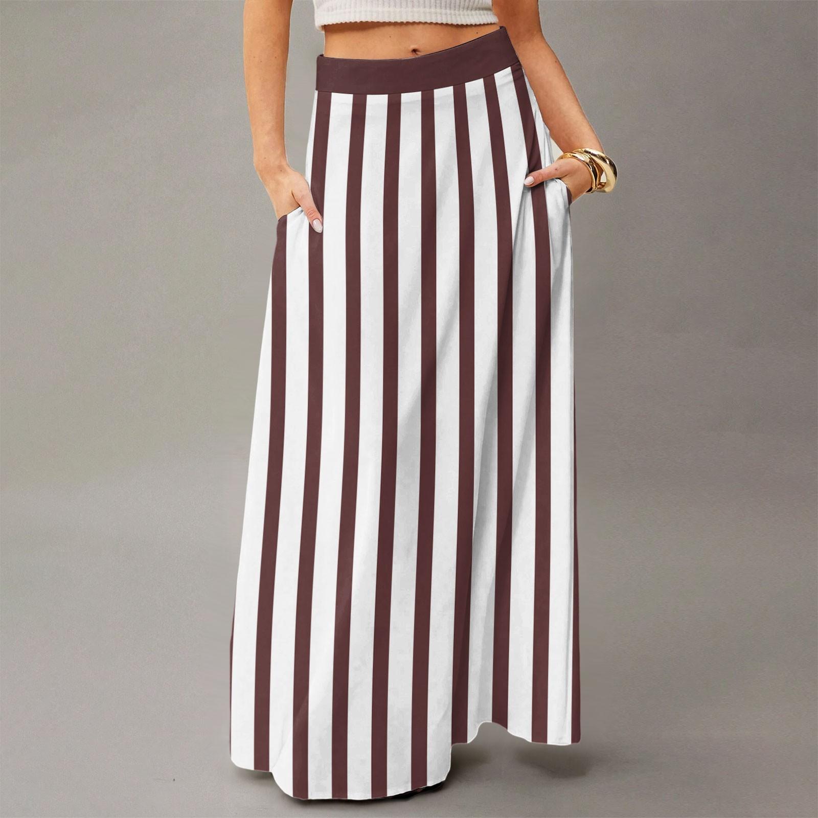 

Женская повседневная складная юбка макси с высокой талией, драпированная, свободного кроя, с карманом, в полоску, в клетку L