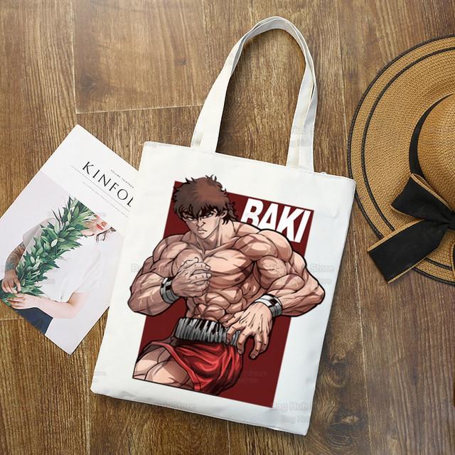 Yujiro Baki Hanma Canvas Shopping Shoulder Bag Eco Grappler Fighting Fighter Anime Handbag Tote Reusable Grocery Shopper Bags