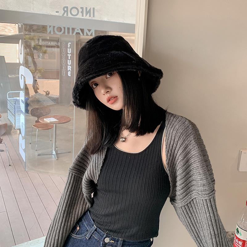 

Versatile fashionable plush warm fisherman hat children autumn and winter furry anti-wind and cold face cover basin hat adult (56-58cm) зелений