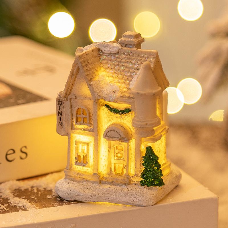 Christmas Decorations Christmas Resin Small House LED Light-emitting House Christmas Micro Landscape Ornaments Christmas Gifts
