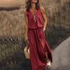Vestido de verano para mujer, largo, sin mangas, informal, con cremallera, estampado de letras y cintura