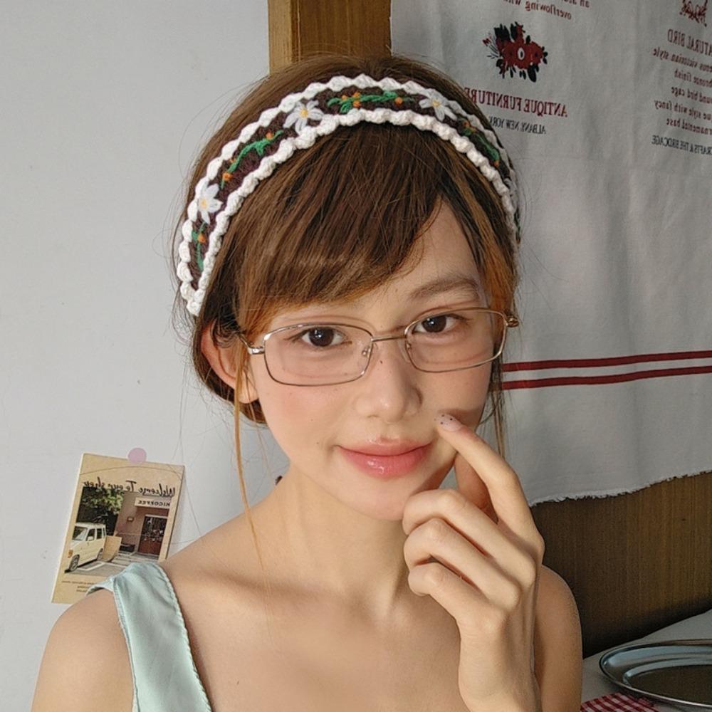 Soft Crochet Hair Band Embroidered Pastoral Style Hair Band  Hair Styling Accessory