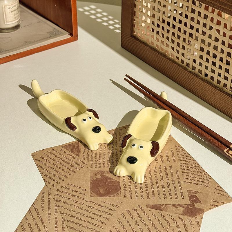 Ins Cute Ceramic Taste Plate, Creative Puppy Shape Dipping Plate, Household Chopstick Holder, Chopstick Holder, Seasoning, Soy Sauce Plate