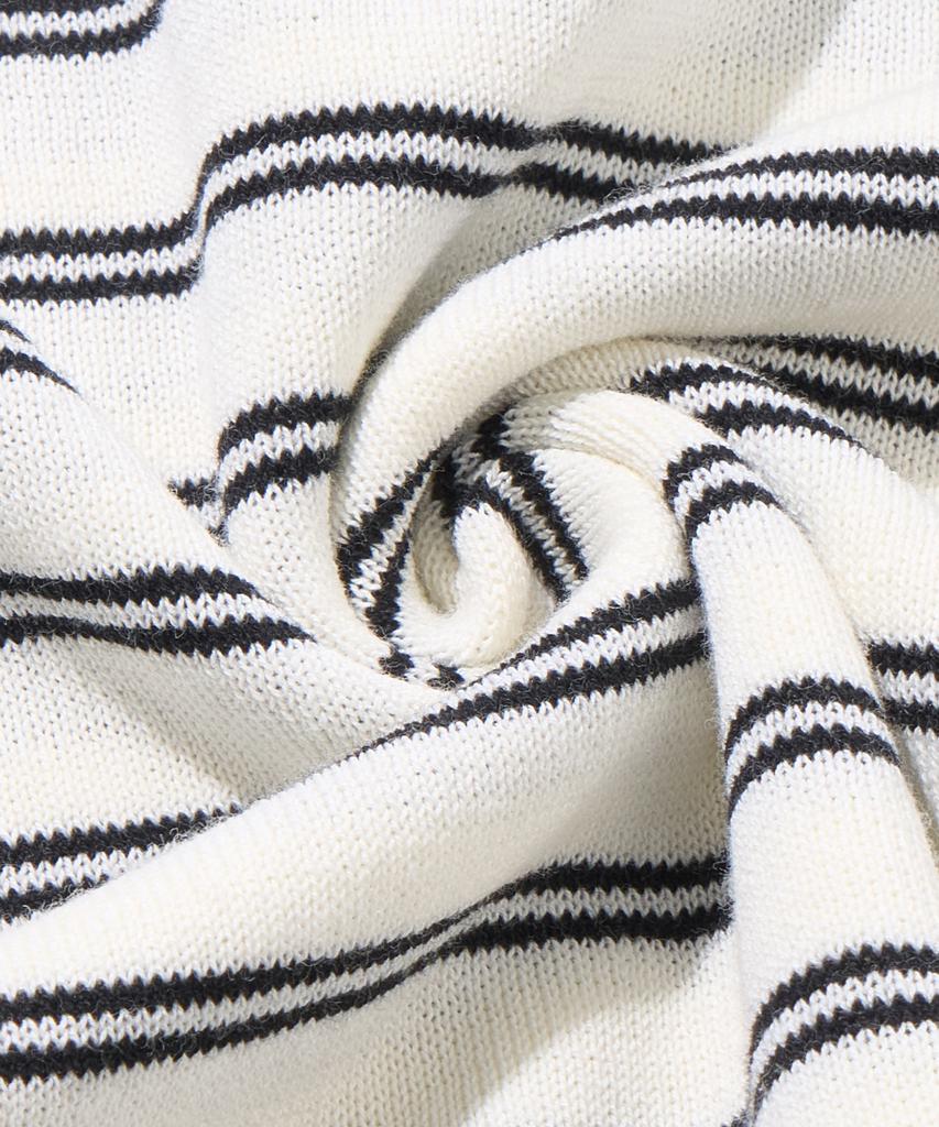 AGOD Side Button Henley Neck Striped Half Knit [Ivory]