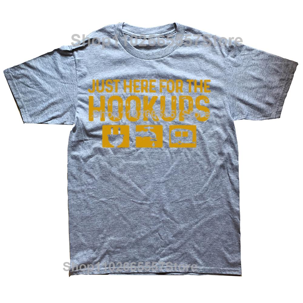 Funny Camping RV Caravan Motorhome Just Here For The Hookups Graphic Tshirts Men Casual Tshirt Cotton Loose Oversized T Shirt