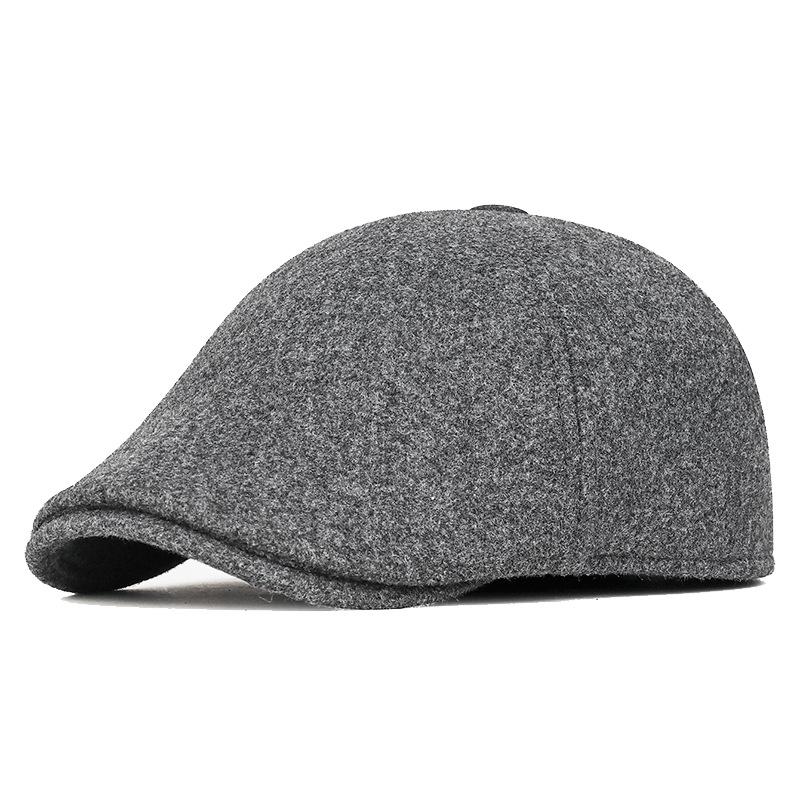 Mens Winter Warm Wool Blend Flat Cap with Ear Flaps Outdoor Hat