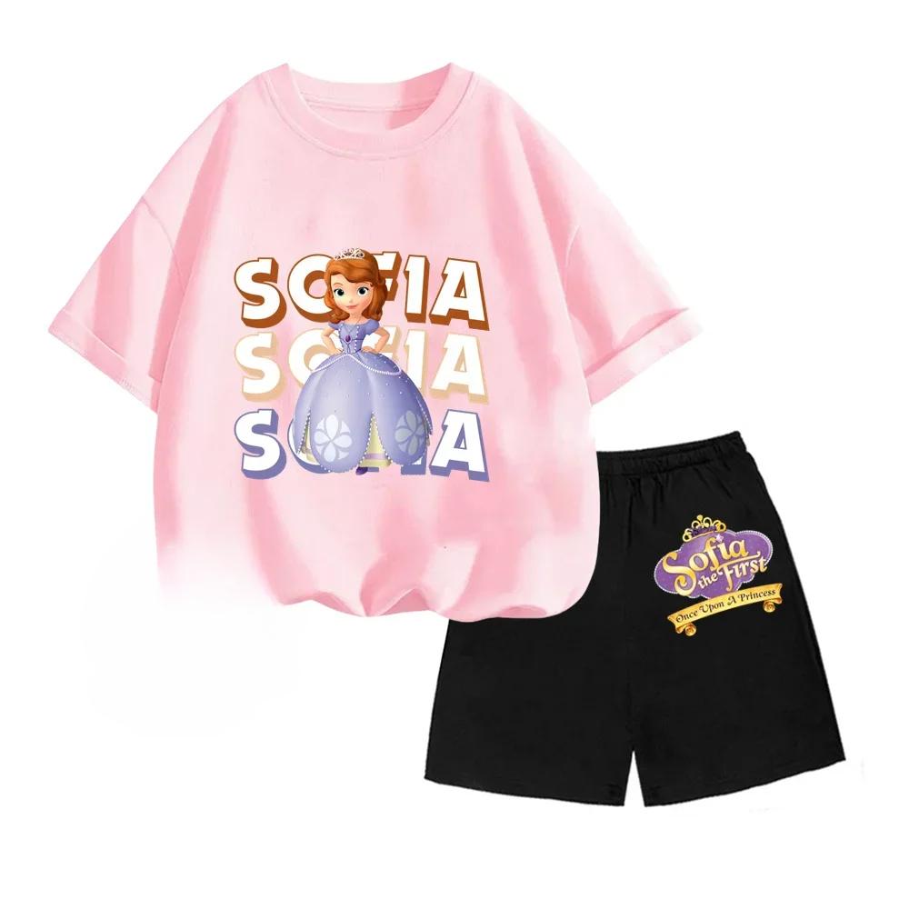 

2025 Sofia The First t shirts+shorts Anime Children s Clothing Short-sleeved T-shirt Children Boys and Girls T Shirt Trend Fashion Streetwear 160