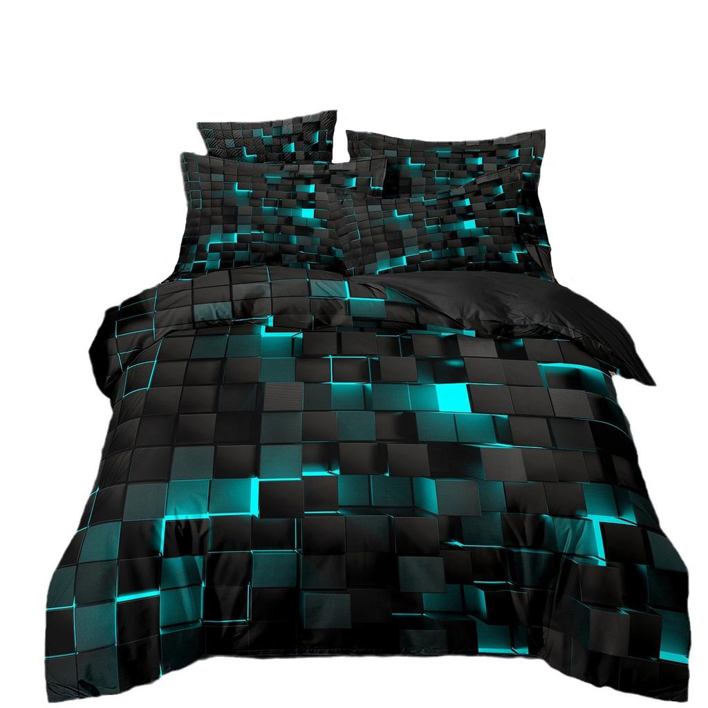 Red Glowing Bedding Set,Abstract King Duvet Cover Honeycomb Quilt Cover For Teens Adults Geometry Hexagon Bed Set