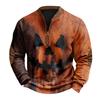 Men's Casual Fashion Christmas Printed Hoodless Sweatshirt Wide Men's Loose Button Stand Collar Hooded Sweatshirt