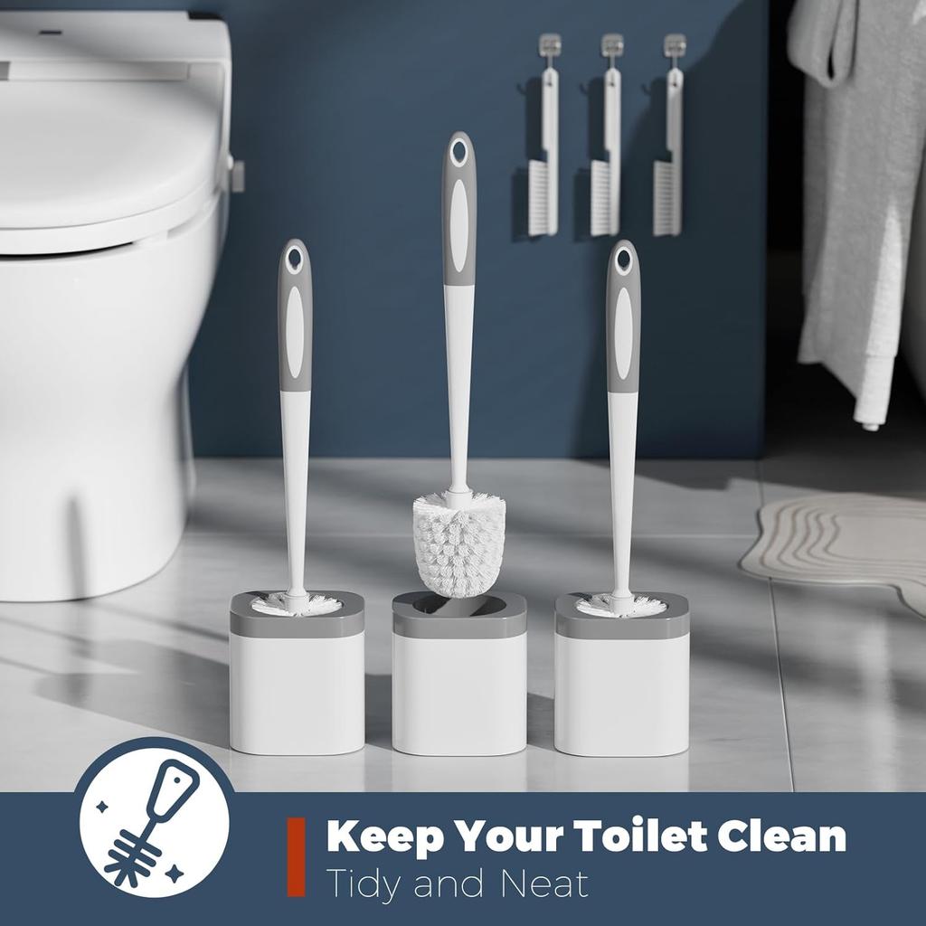 Toilet Brush, 3 Pack Toilet Brush and Holder Set Bathroom Accessories, Toilet Bowl Brush and Holder with 3 Crevice Brush for Bathroom, Toilet