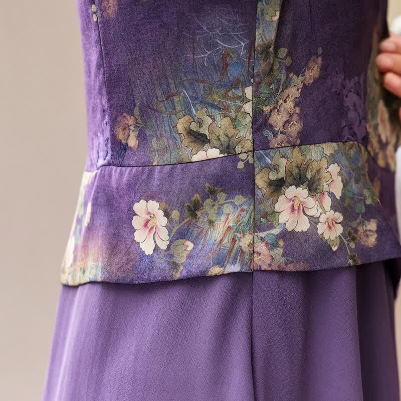 Women's New Chinese Style Printed Chiffon Midi Dress