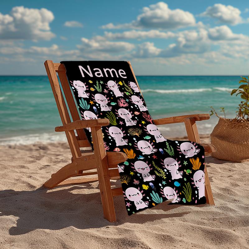 Custom Name Ultra-Soft Beach Towel with Axolotl Theme,Ideal for Pool - Camping, Diving - Perfect Travel Essential, Vibrant Beach Towel.