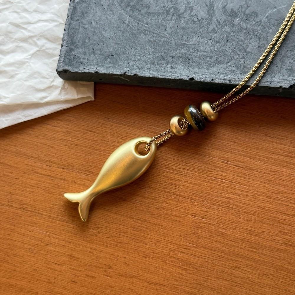 Metal Fish Pendant Necklace Matte Long Sweater Chain New Rope Chain Necklaces Jewelry