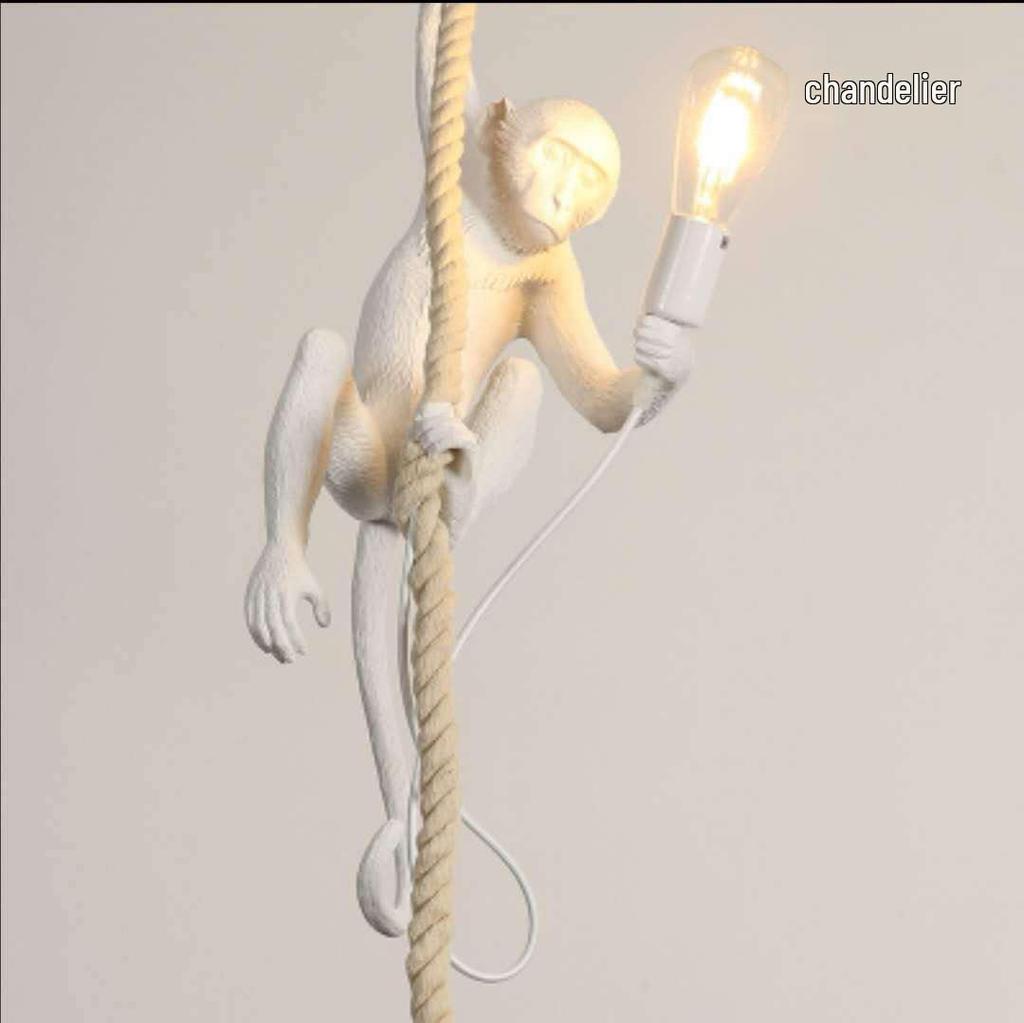 Industrial Style Monkey Lamp: Creative Hemp Rope Pendant for Restaurant, Kids' Room, or Store Display