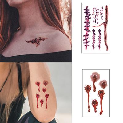 5 adesivi per tatuaggi impermeabili di Halloween, modello di cicatrice, adesivi per tatuaggi di design monouso per eventi di feste