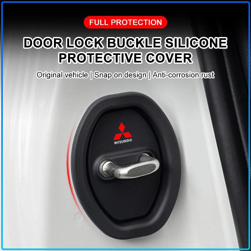 4pcs Car Door Mute Damping Cushion Silicone Emblem Door Lock Buckle Cover For Mitsubishi Lancer 7 8 Pajero Montero Sport Outlander ASX Mirage Eclipse