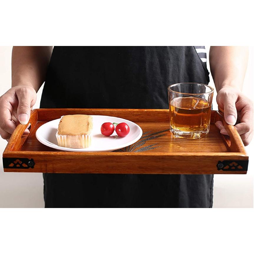 Solid Wood Serving Tray,Wooden Trays for Tea/Coffee/Wine/Food-Used As Rectangular Wooden Platter/Decorative Tray/Breakfast Tray/Party