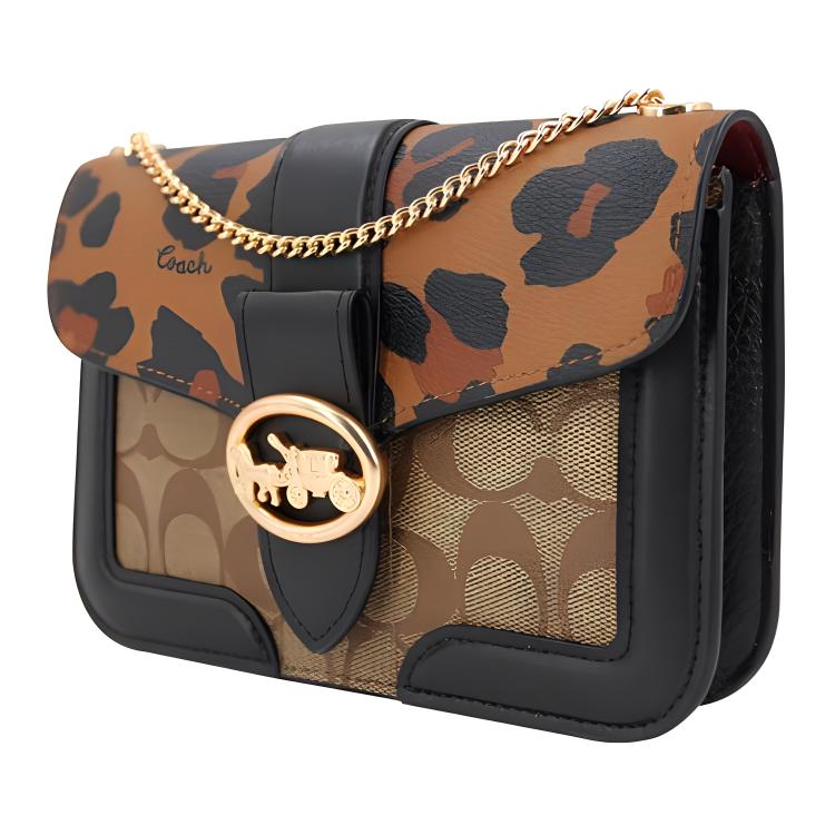 Coach Georgie 20 Horse Carriage Buckle Chain Canvas And Leather Crossbody Bag Small Women crossbody bag Black Brown 6421-IMRL8