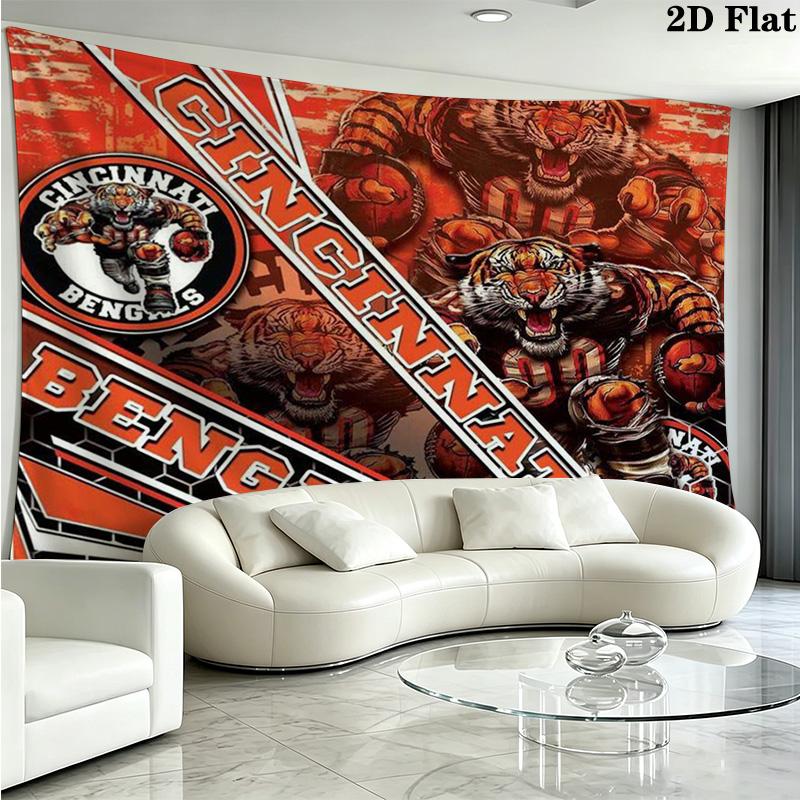 Cincinnati Bengals Logo Wall Tapestry Aesthetic Wall Hanging Printed Fabric Blanket Decorative Tapestries for Bedroom Living Room Home Decor