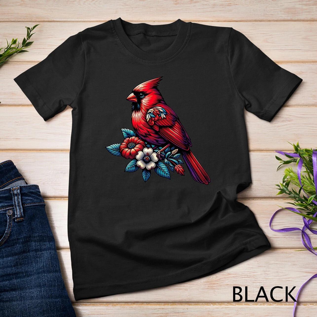 Cute Red Cardinal Bird Vintage Flowers Northern Cardinal T-Shirt Unisex T-shirt L