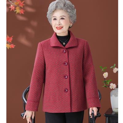 Spring and Autumn Woolen Coat Mother Lapel Old Lady Clothes Grandma Autumn Woolen Coat Middle-aged and Elderly Women