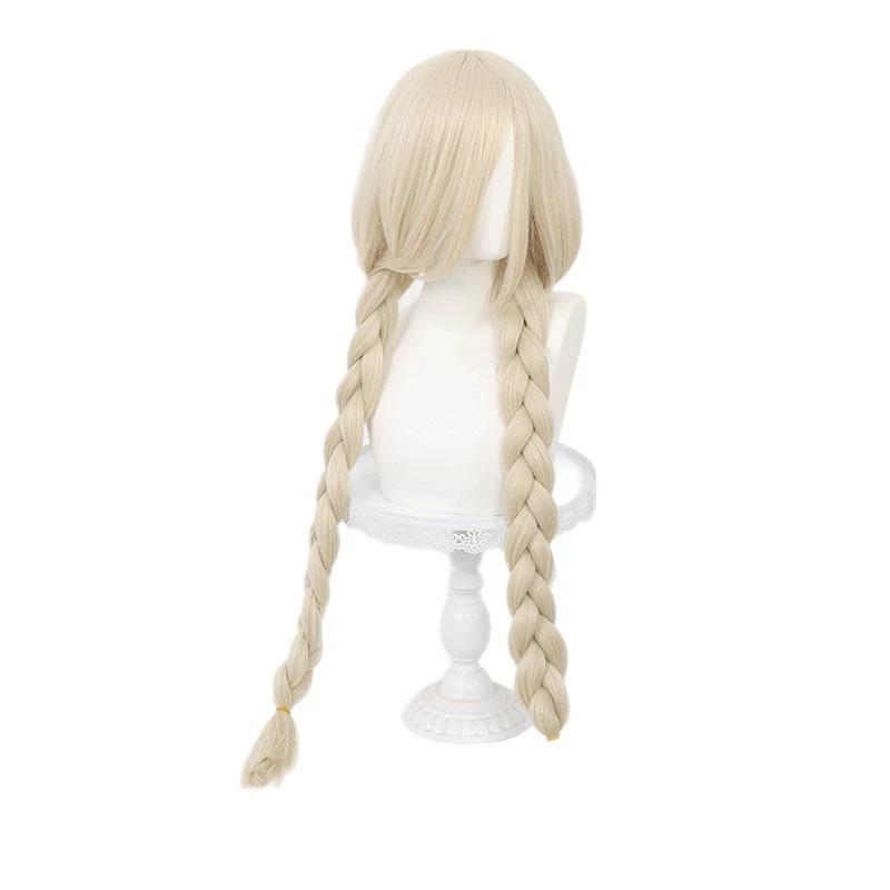 Cosplay Wig Azur Lane Anime Wig Owari Long Blonde Synthetic Wig Simulation Scalp Fluffy and Full Game Double Braided Cosplay Wig