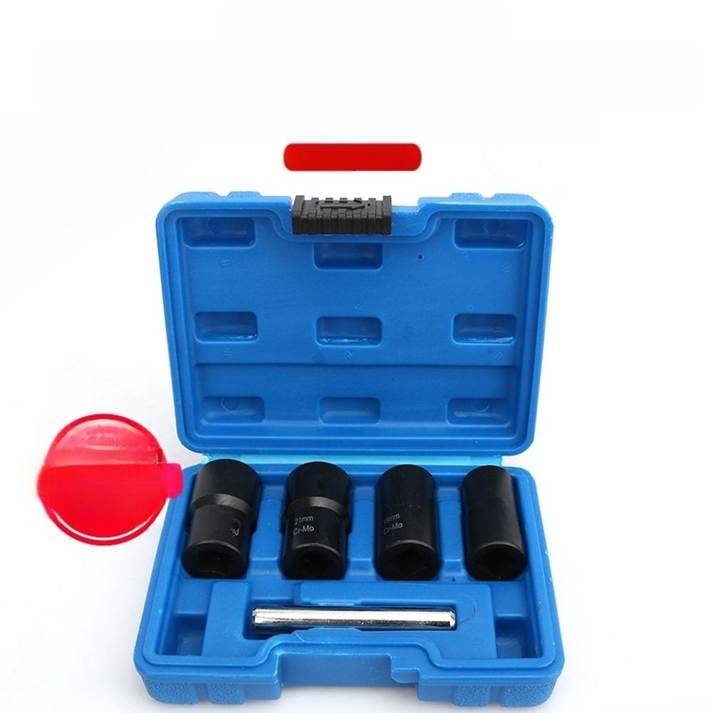 Chrome Steel 5 Piece Lug Nut Extractor Set Fits 17mm 19mm 21mm 22mm Rusted Stripped Nuts Car Tire Service Tool