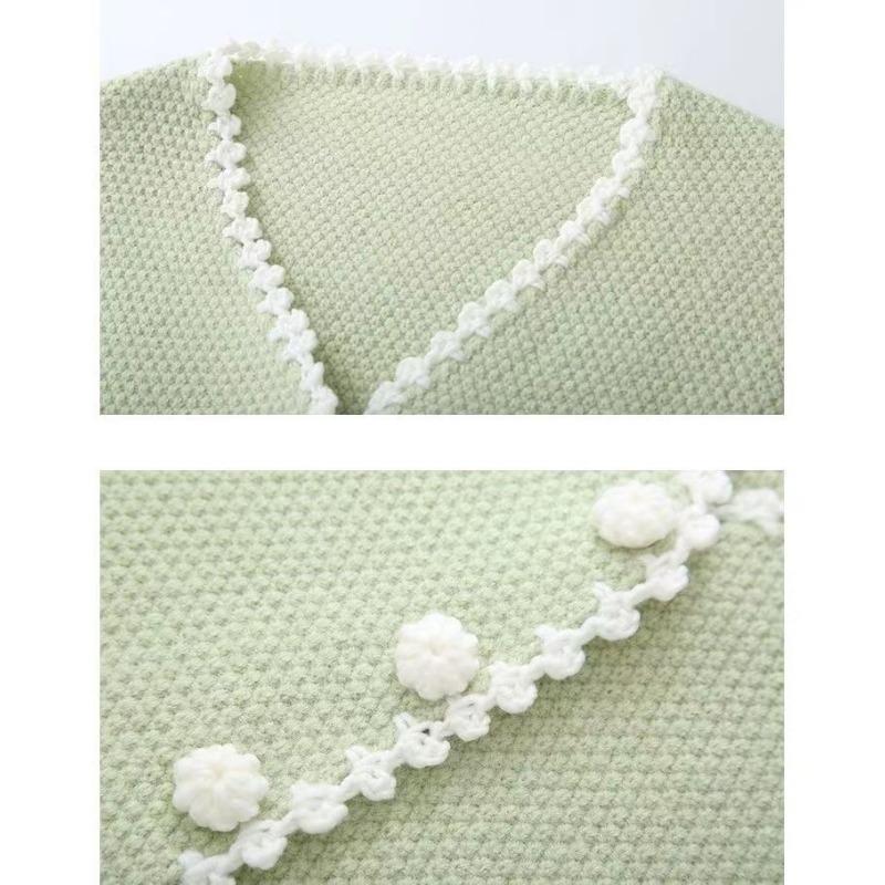 Zweiteiliges Set im koreanischen Stil für Frauen, grüne Pulloverjacke und Rock, Winteroutfit