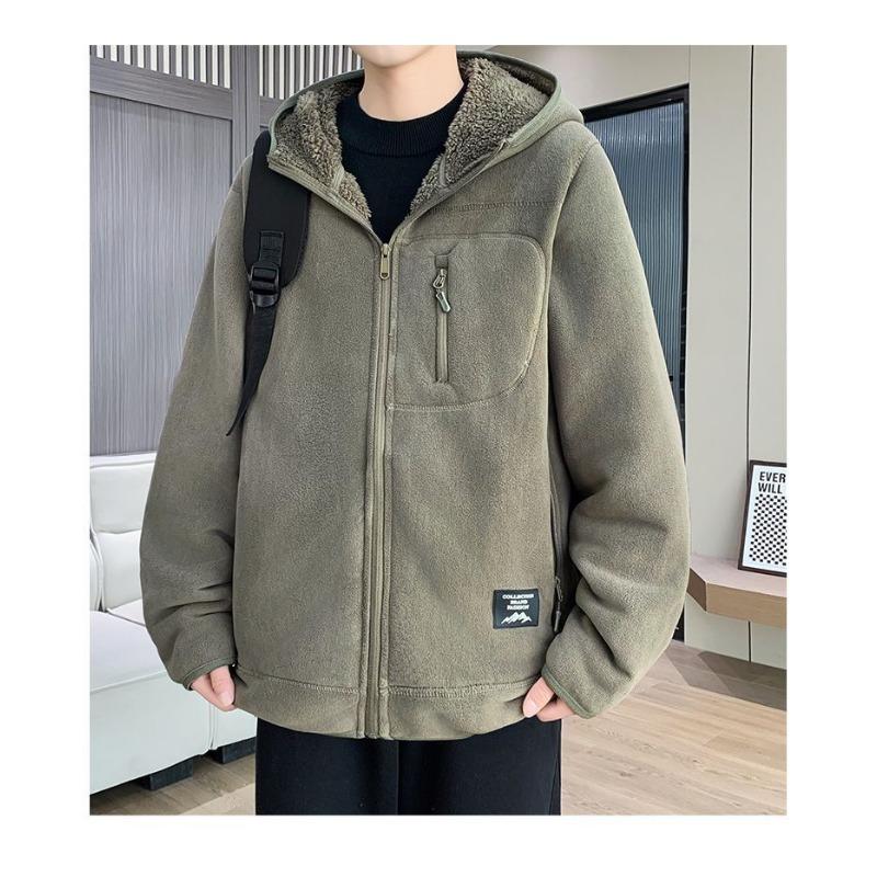 Thick Fleece Jacket for Men Winter Outdoor Hooded Warm Fleece Jacket Cardigan Sweatshirt